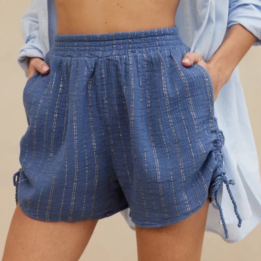 Aerie Blue Striped Cinched Shorts